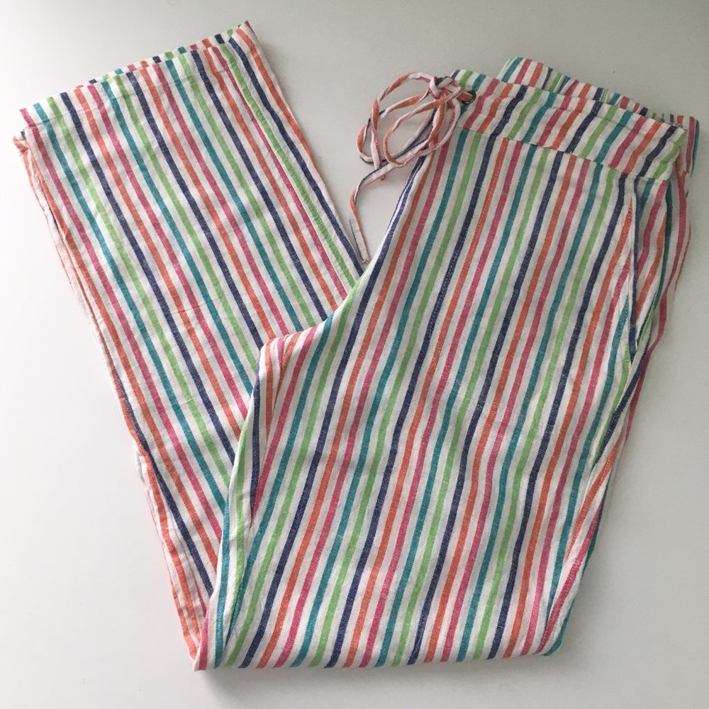 SOLD!! Linen Blend Striped Pants 4 Pockets by For Cynthia - Picture 1 of 7